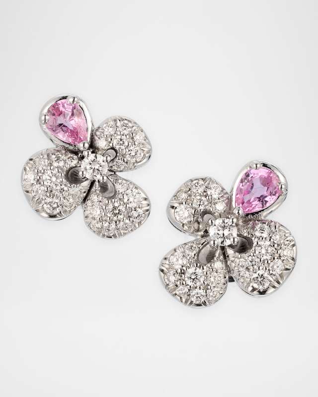 18K White Gold Ischia Diamond and Pink Sapphire Stud Earrings